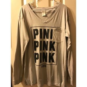 PINK Long Sleeve V-Neck Campus Tee